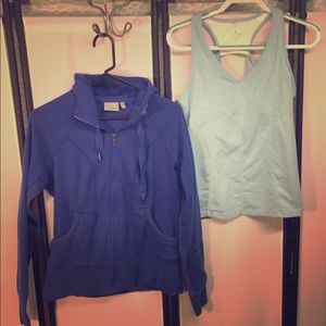 Lot 2 SZ L Athleta Blue Tops. 1 Hoodie, 1 Tank Top
